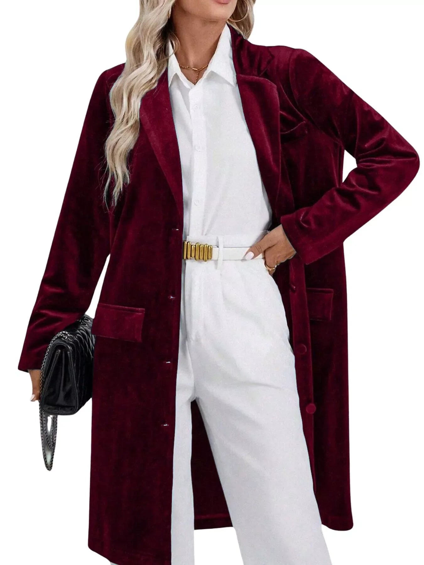 Lapel Collar Long Sleeve Longline Coat