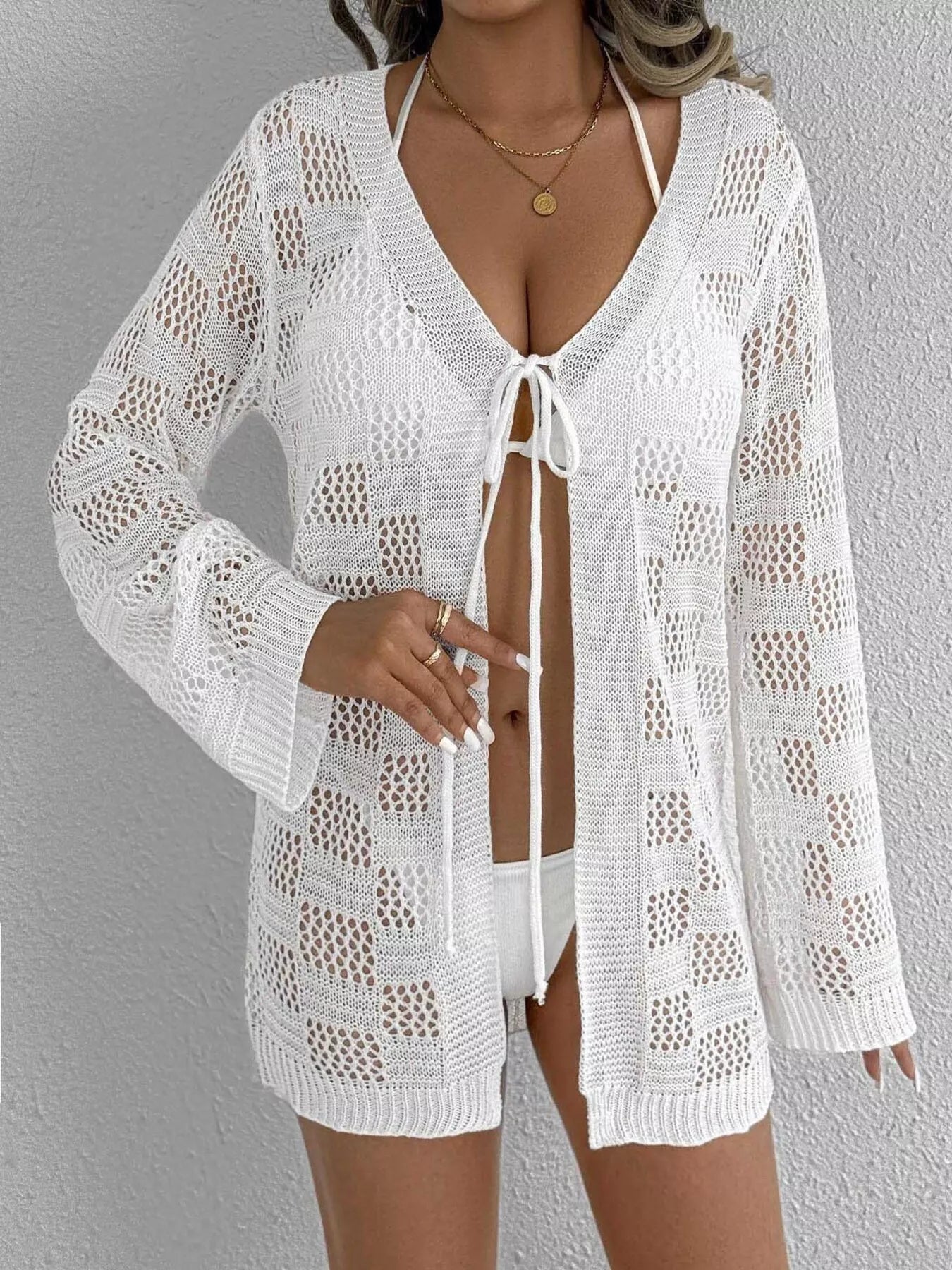 Crochet Knit Tie Front Cover-Up