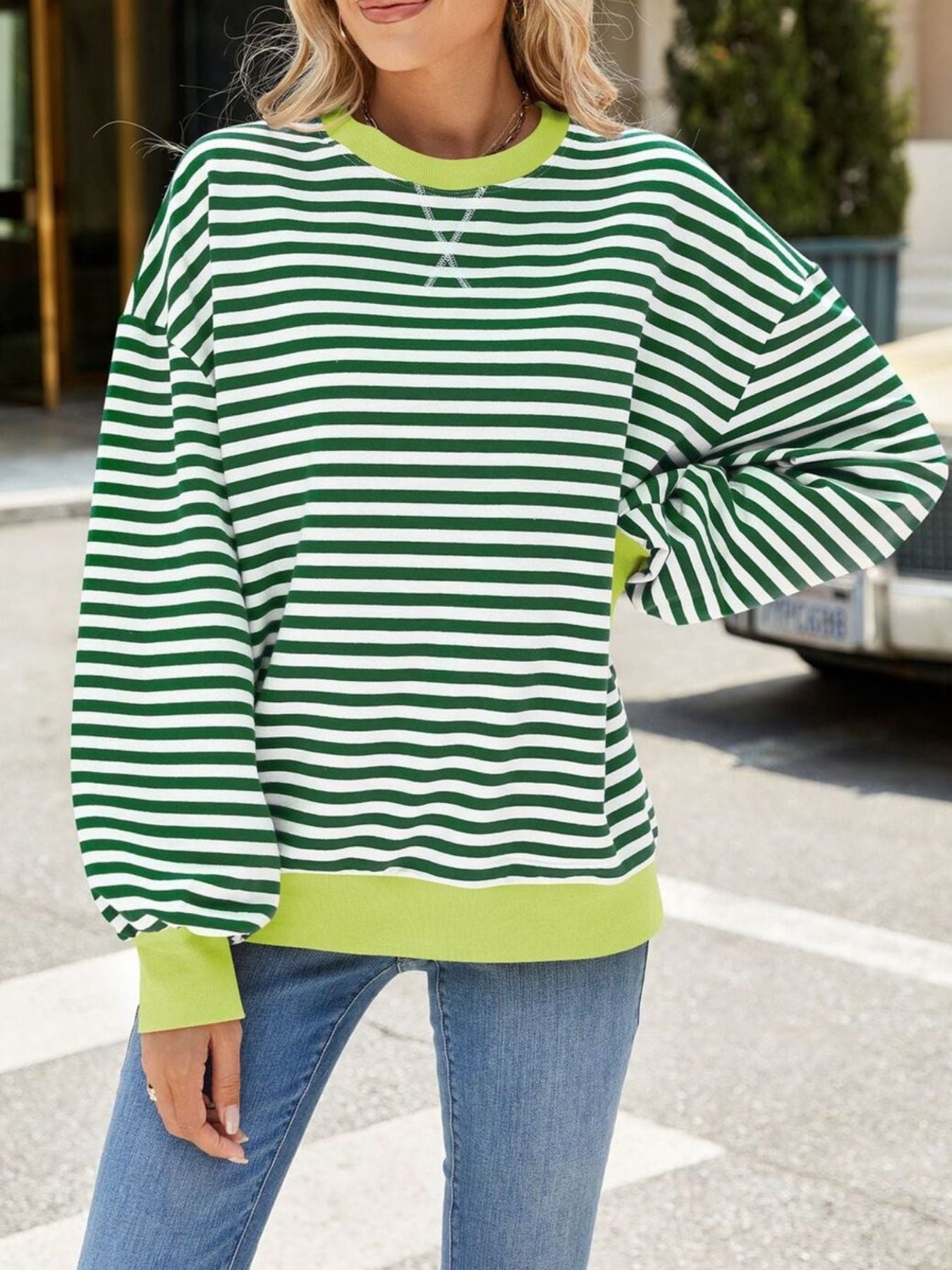 Striped Crew Neck Long Sleeve Sweatshirt