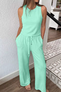 Drawstring Elastic Waistband Solid Color Two Piece Casual Set