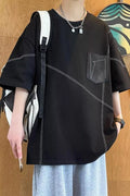 Men's Plus Size Contrast Stitching Oversized Round Neck T-Shirt