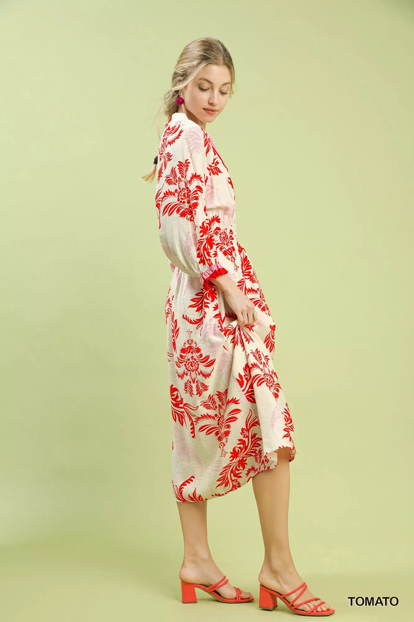 Umgee Tropical Print Button Detail Midi Dress
