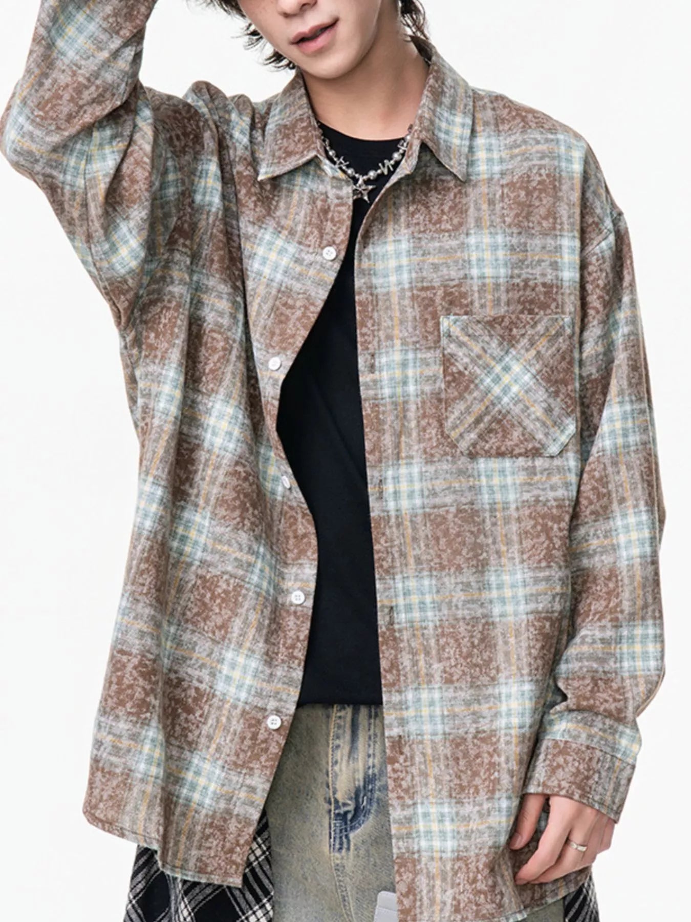 Men's Plus Size Plaid Button Up Long Sleeve Shirt