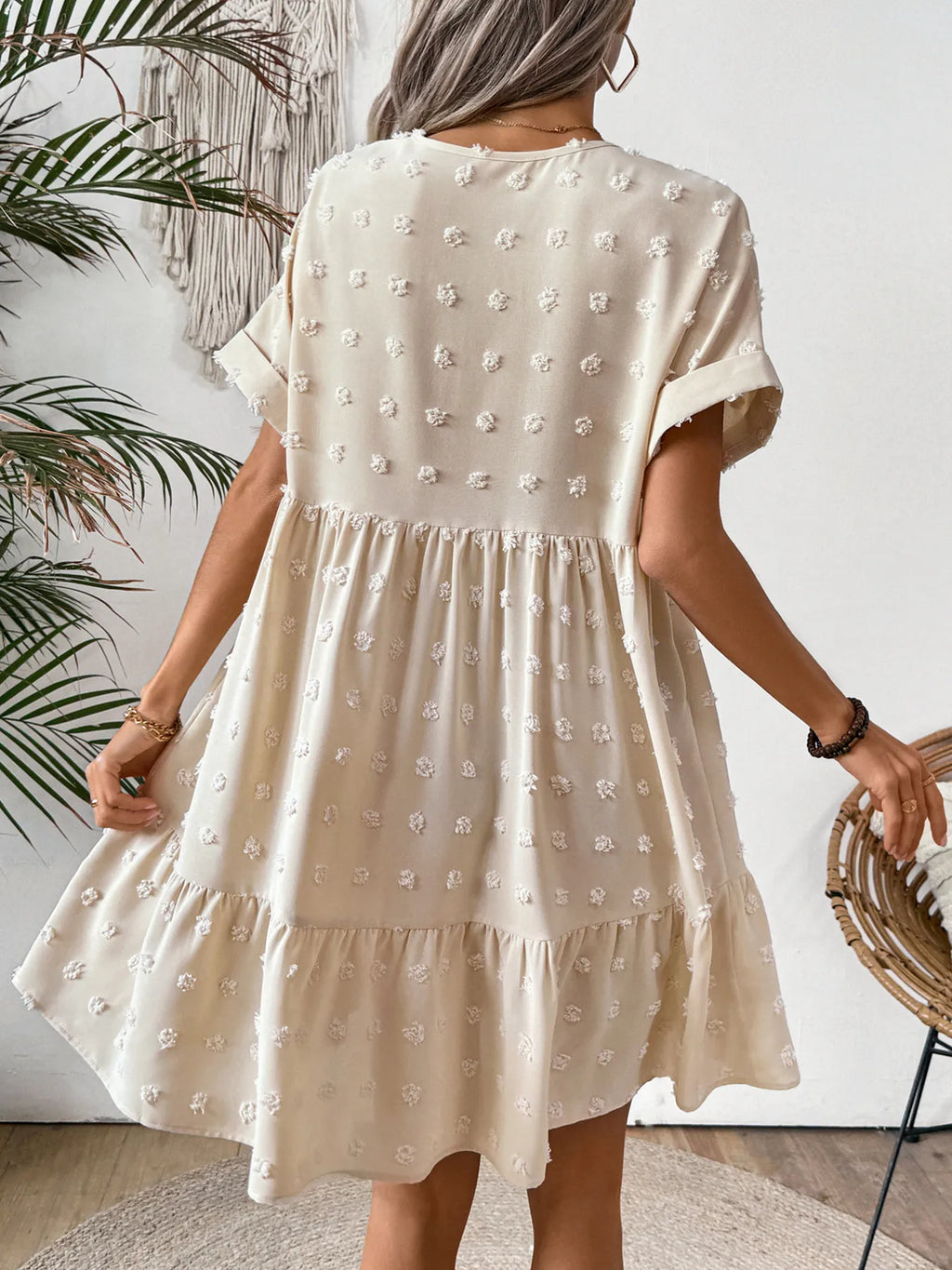 Ruffled Hem Swiss Dot Mini Dress