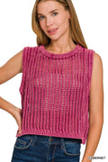 Zenana Acid Washed Fishnet Sweater Vest