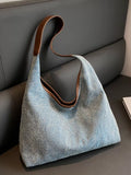 Denim Shoulder Bag with Leather Trim