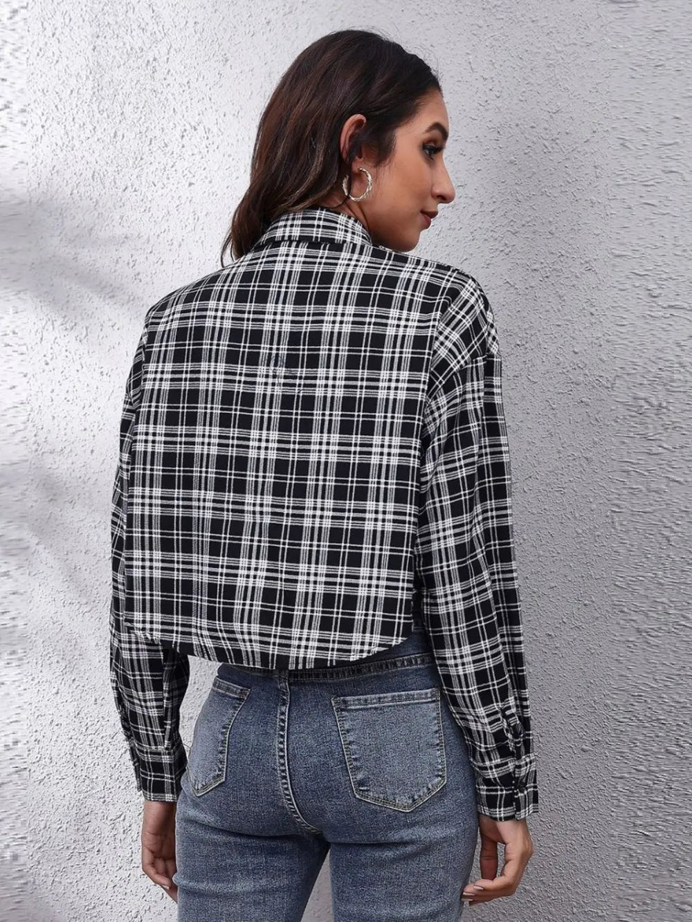 Button Down Printed Cropped Jacket