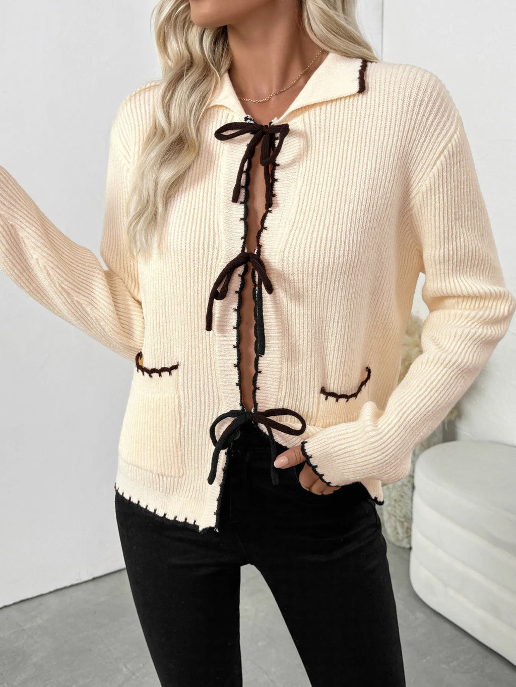 Tie Front Long Sleeve Cardigan