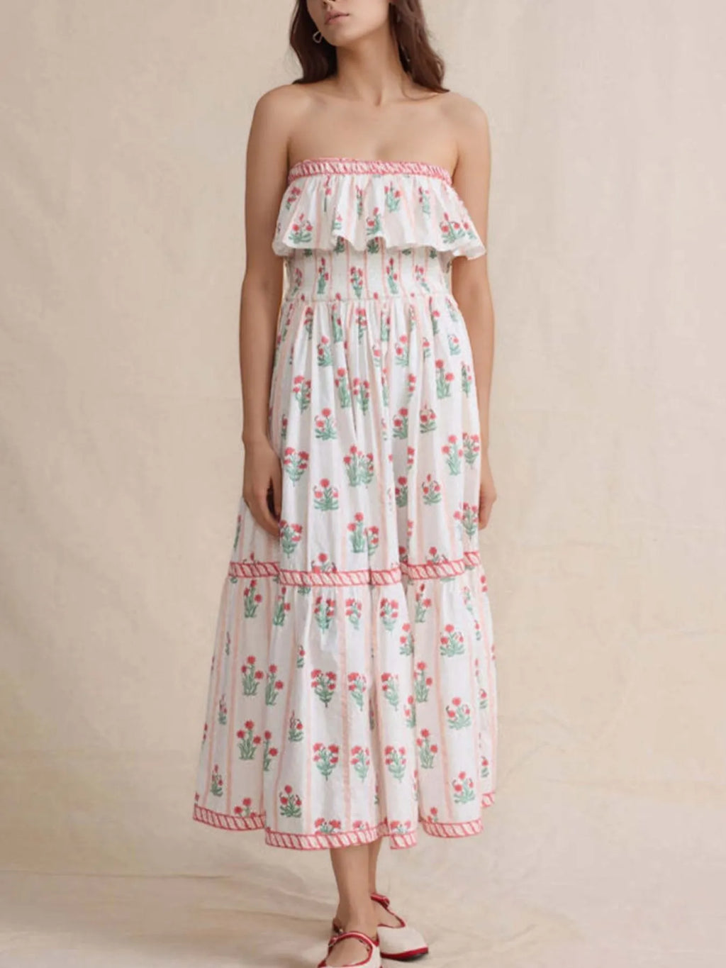Floral Strapless Ruffle Dress