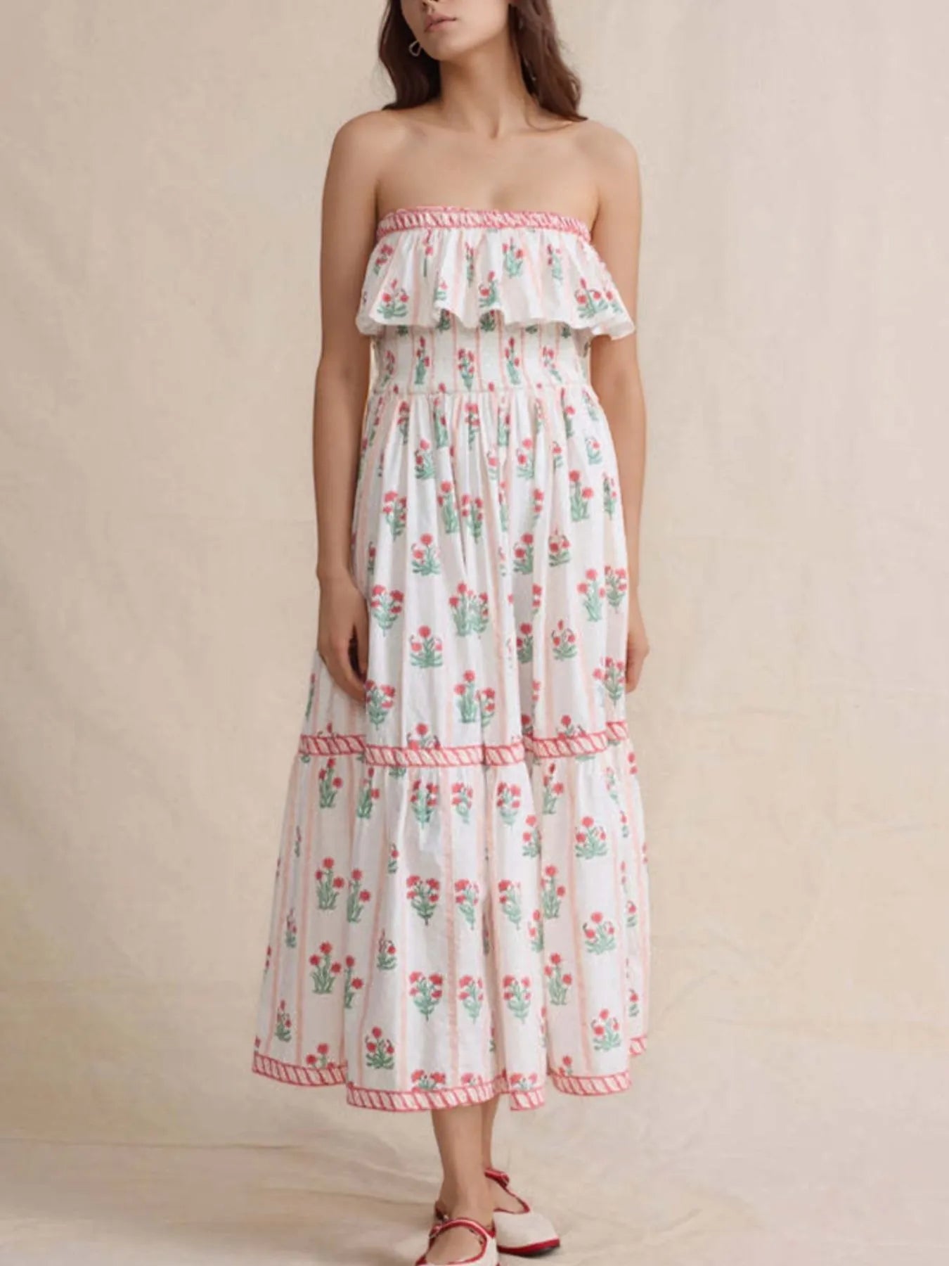 Floral Strapless Ruffle Dress