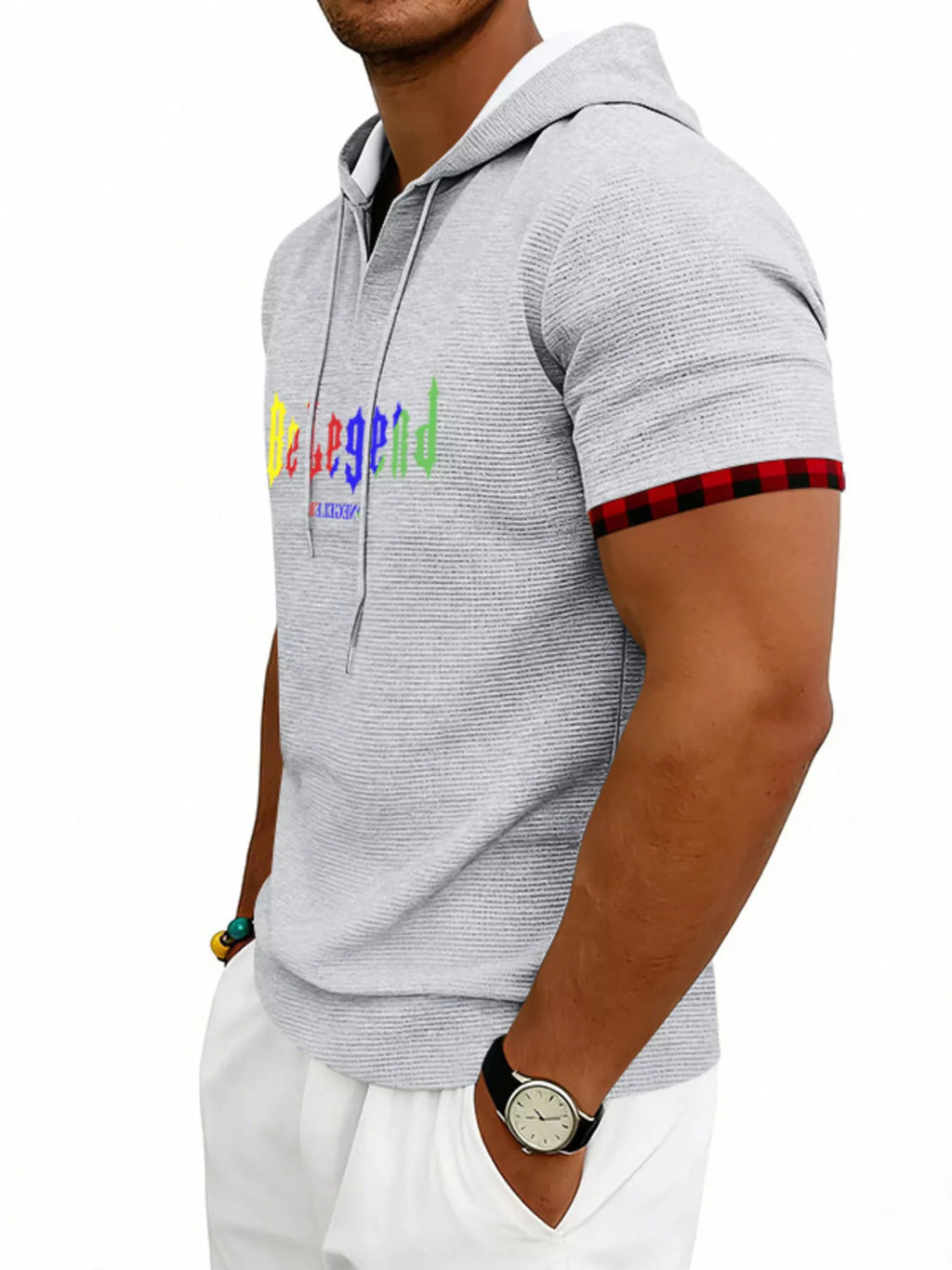 Men's Full Size Letter Graphic Short Sleeve Hooded Top Plus Size