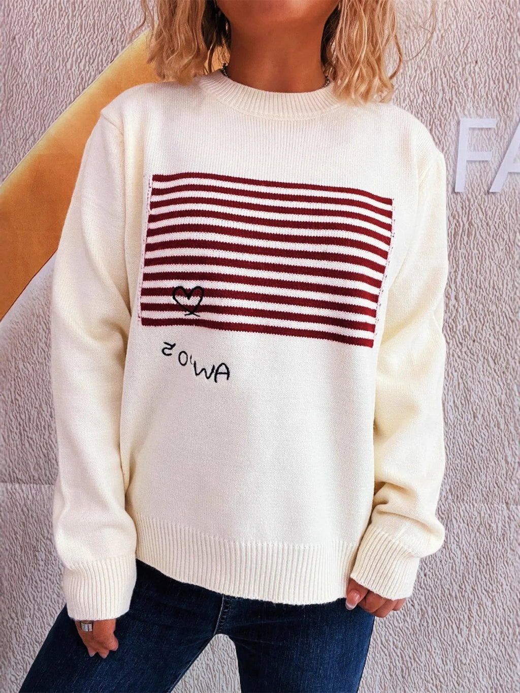 Striped Round Neck Long Sleeve Sweater