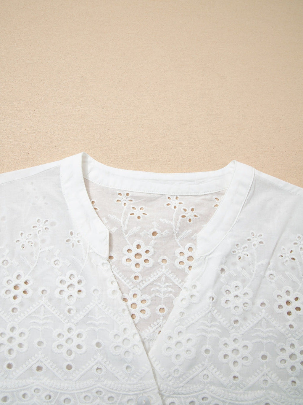 Flower Eyelet Embroidered Patchwork Sheer Short Sleeve Shirt