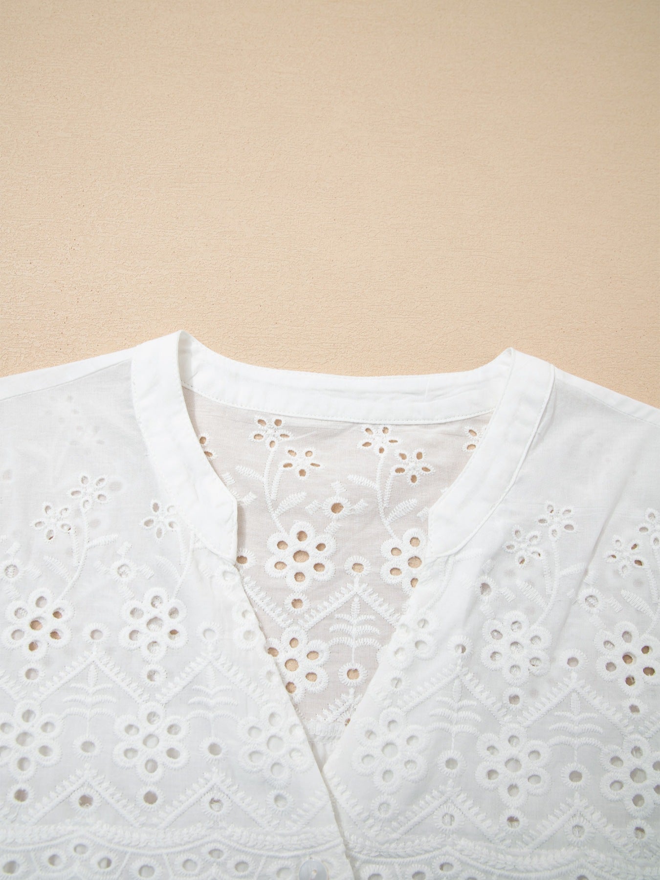 Flower Eyelet Embroidered Patchwork Sheer Short Sleeve Shirt