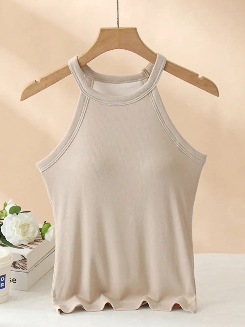 Grecian Neck Tank With Chest Pads