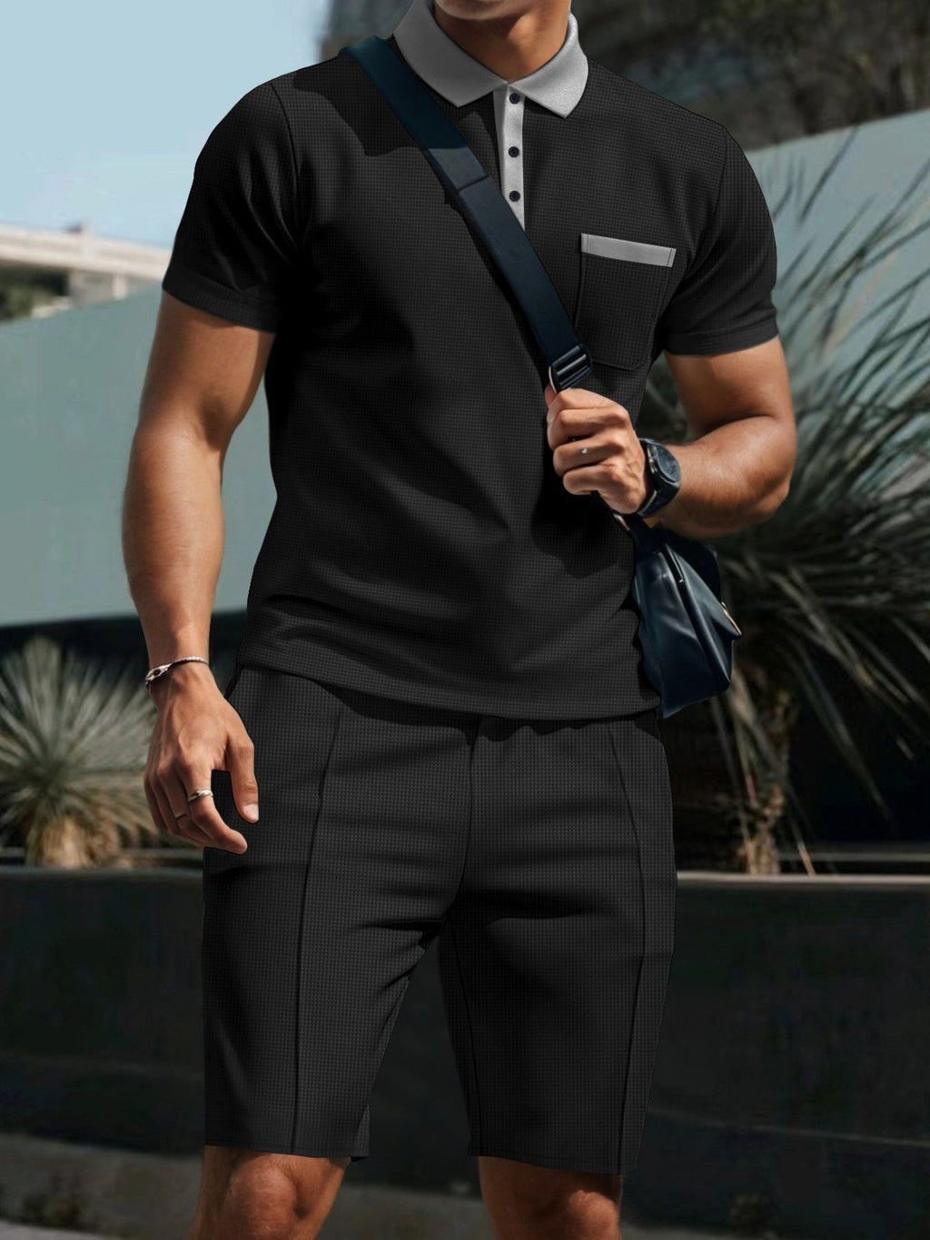 Men's Full Size Casual Short Sleeve Polo & Shorts Set Plus Size