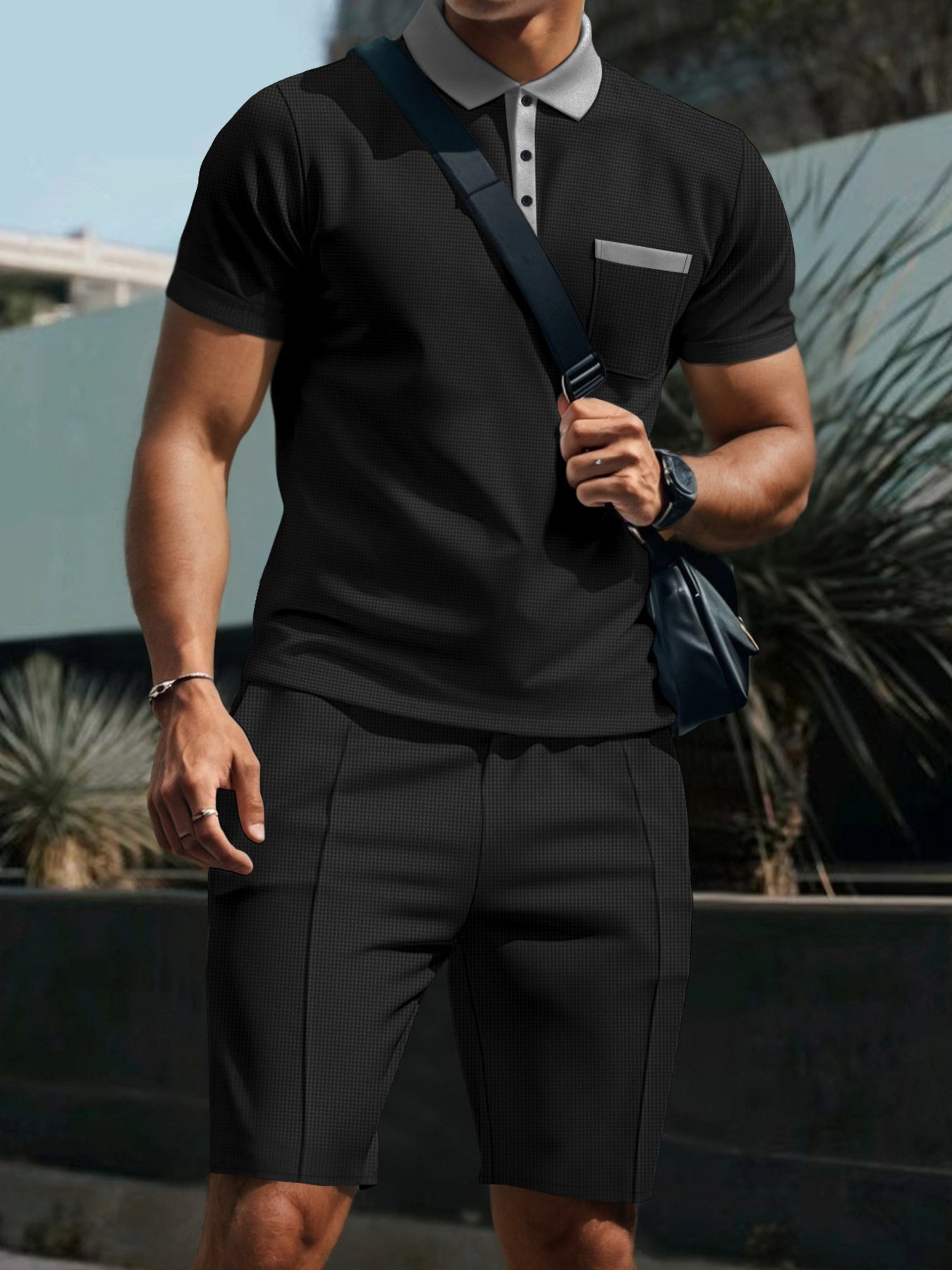 Men's Full Size Casual Short Sleeve Polo & Shorts Set Plus Size