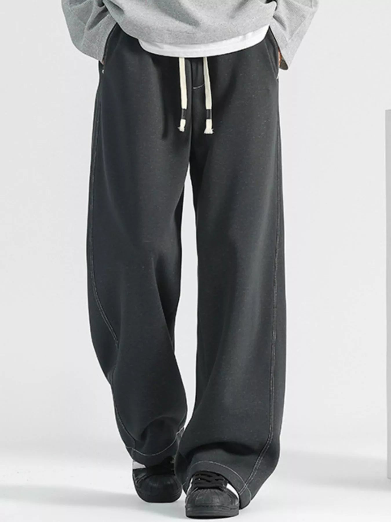 Men's Plus Size Loose Fit Drawstring Wide Leg Jeans