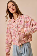SO ME Floral Print Cotton Twill Button Down Barn Jacket