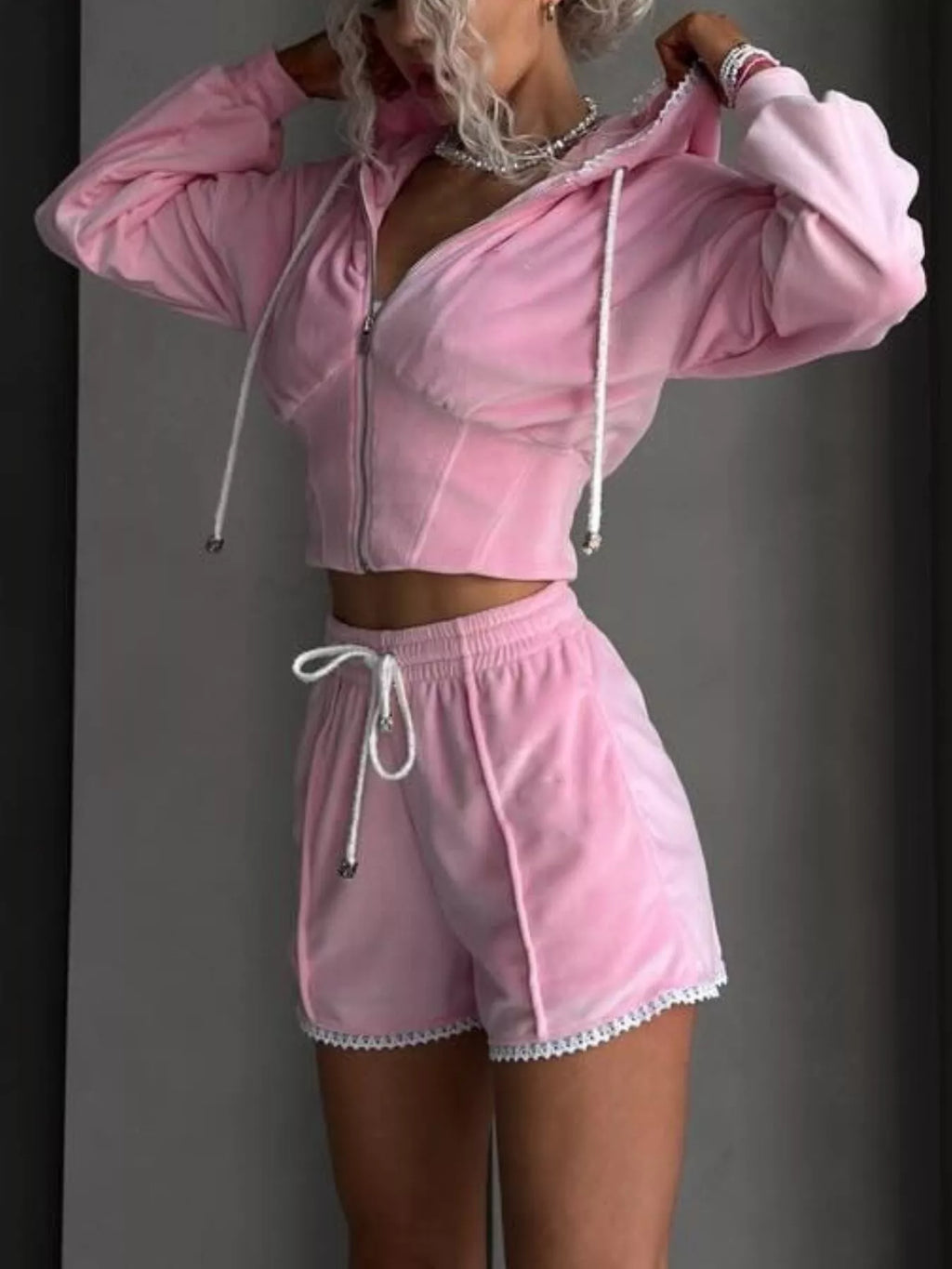 Zip Up Hooded Outerwear and Shorts Set