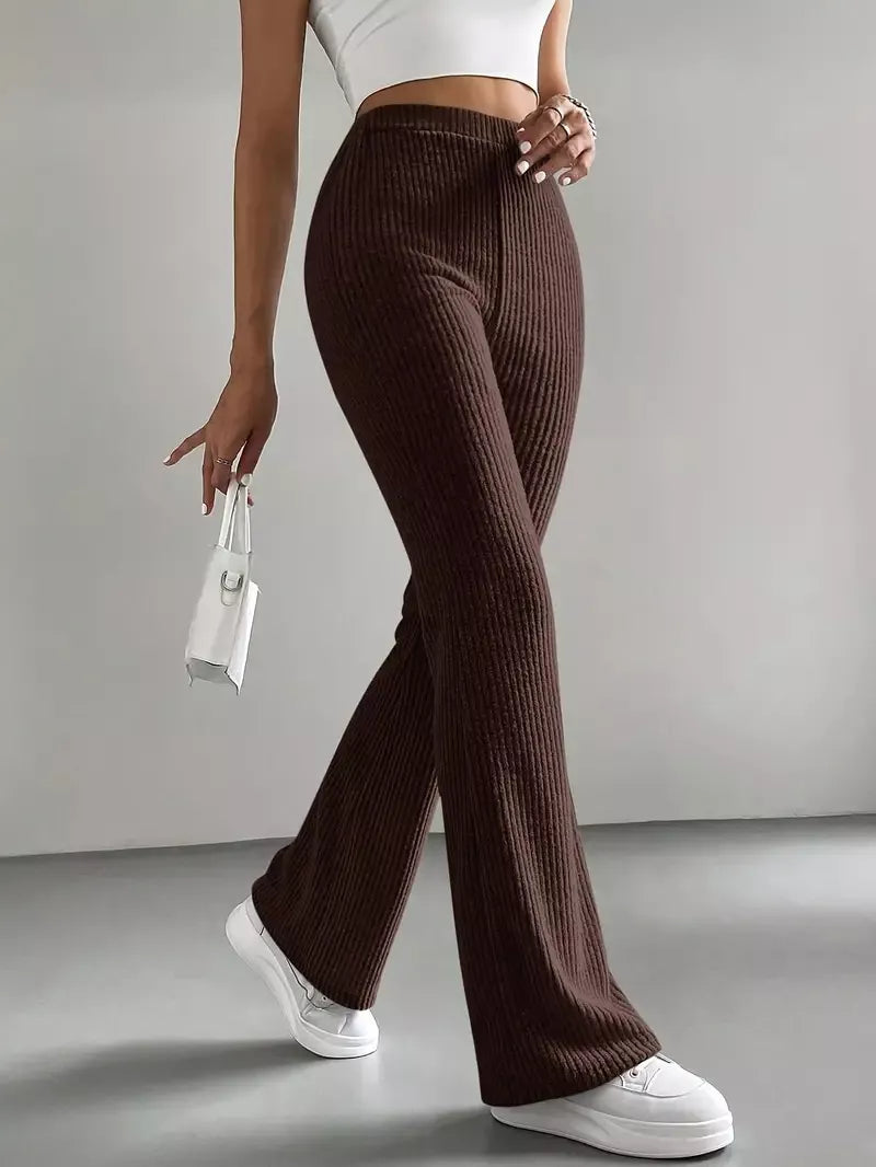 Ribbed Knit High Waist Flare Pants