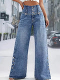 High Waist Button Decor Wide Leg Jeans