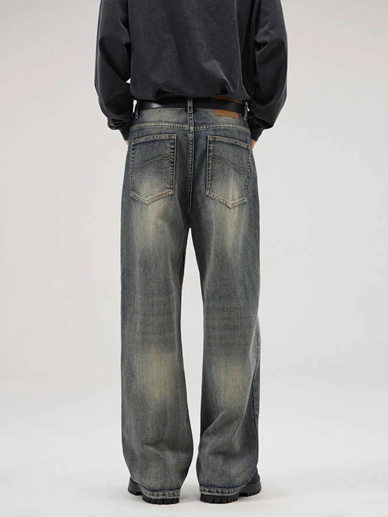 Men's Full Size Washed Wide Leg Relaxed Fit Jeans Plus Size