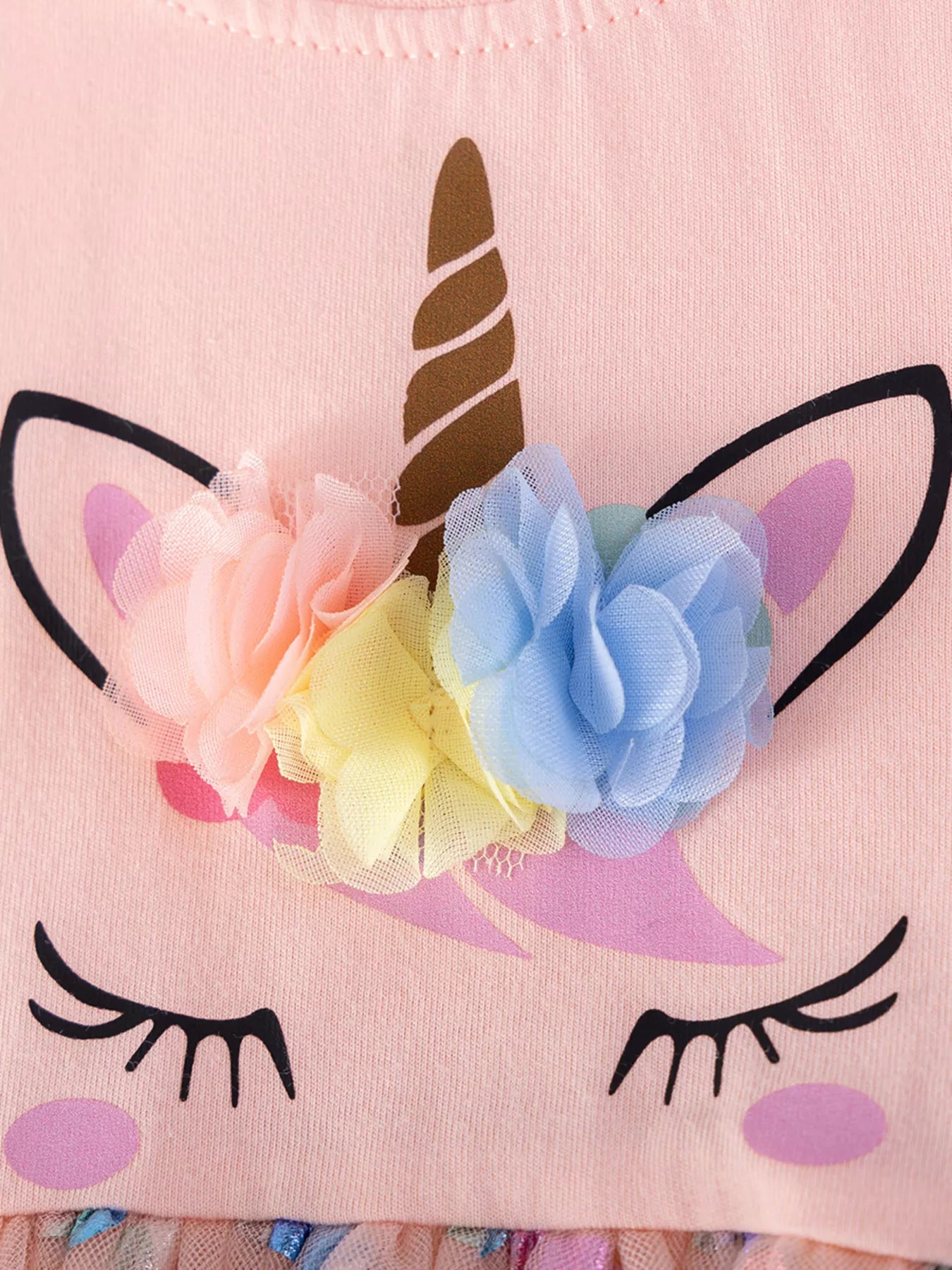 Children's Unicorn Ruffled Sleeve Tulle Dress