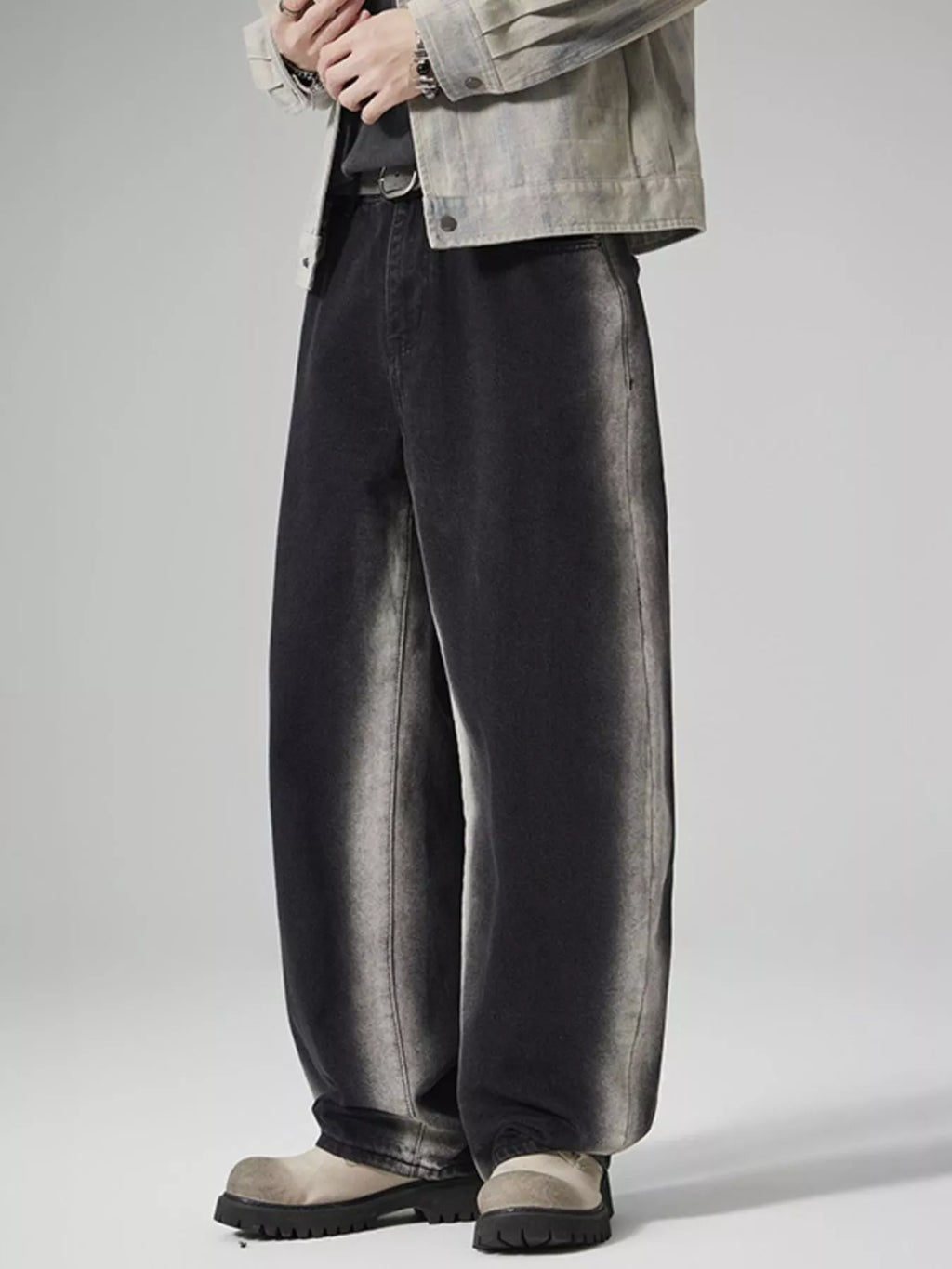 Men's Plus Size Washed Wide Leg Jeans