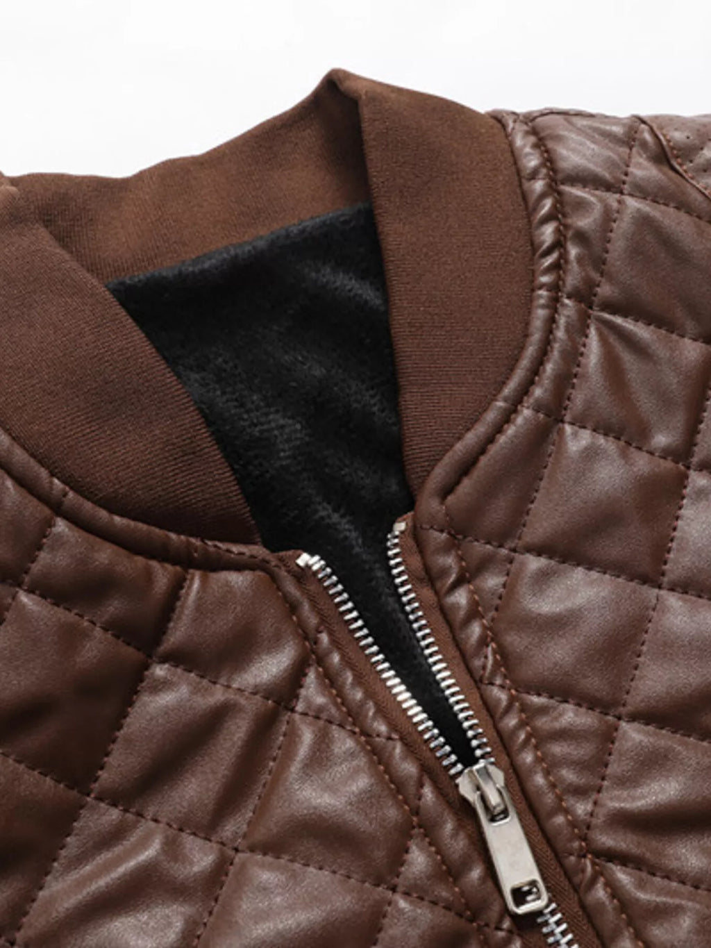 Men's Plus Size Quilted Faux Leather Bomber Jacket