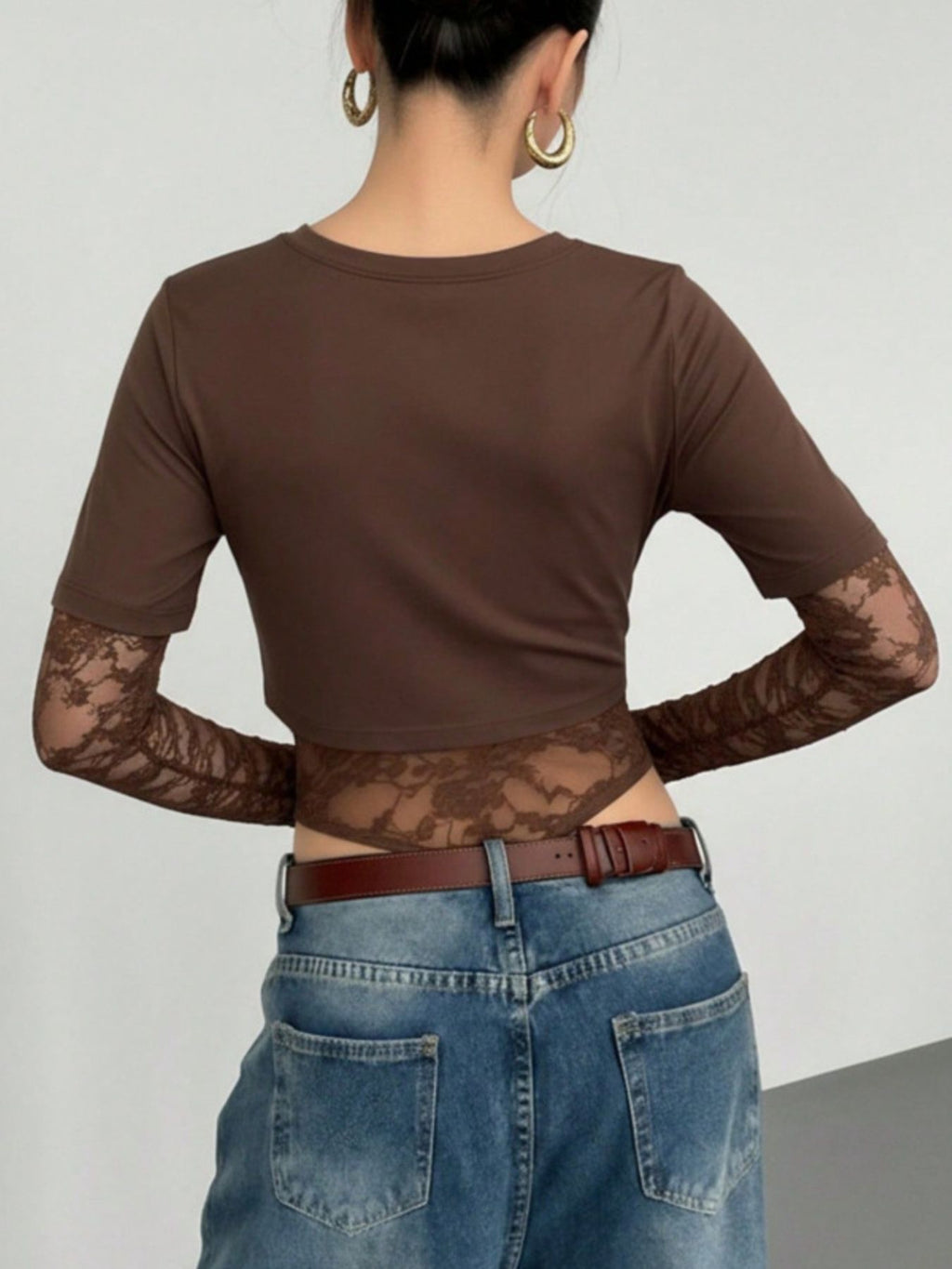 Lace Patchwork Round Neck Bodysuit