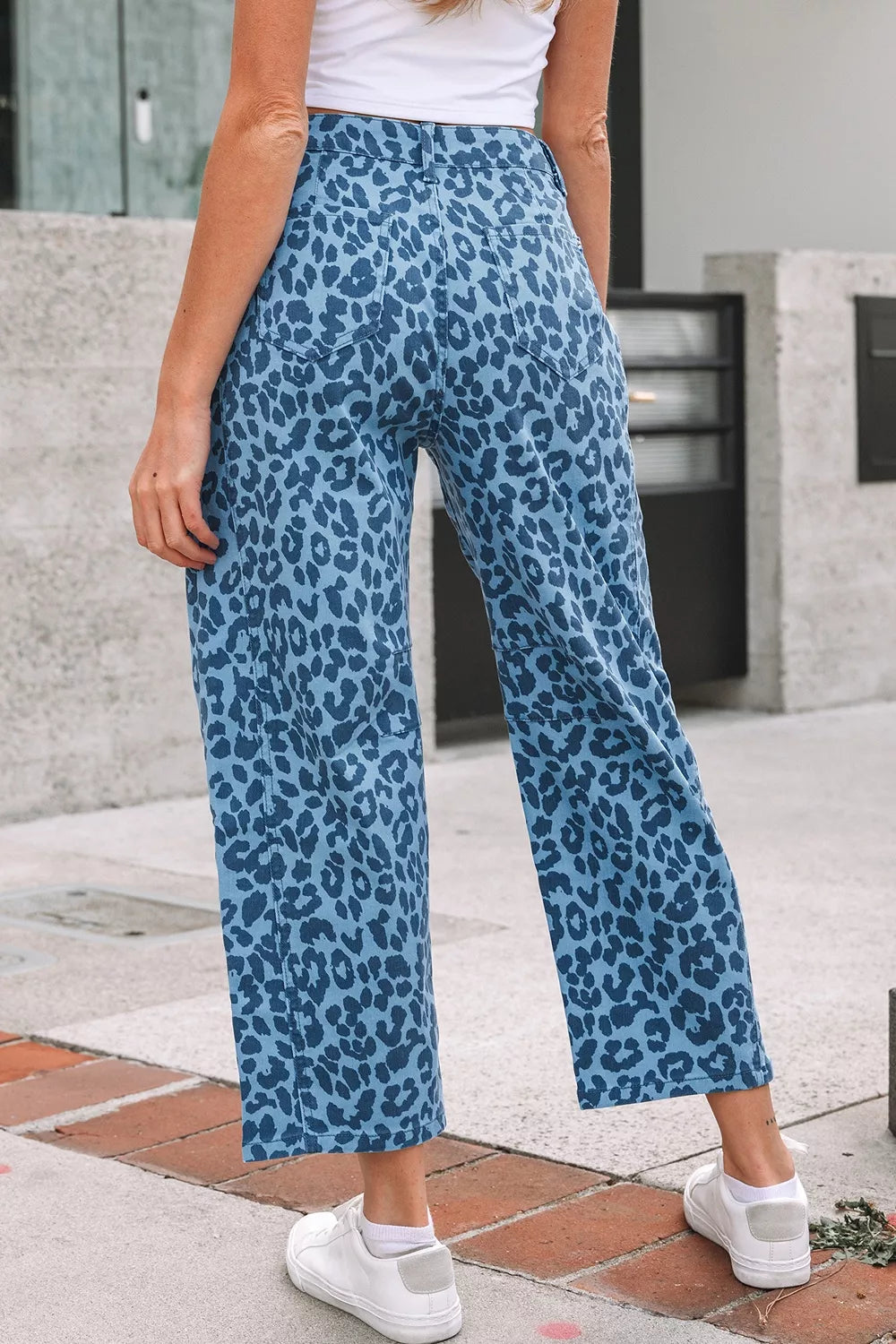 Leopard Print Barrel Leg Jeans