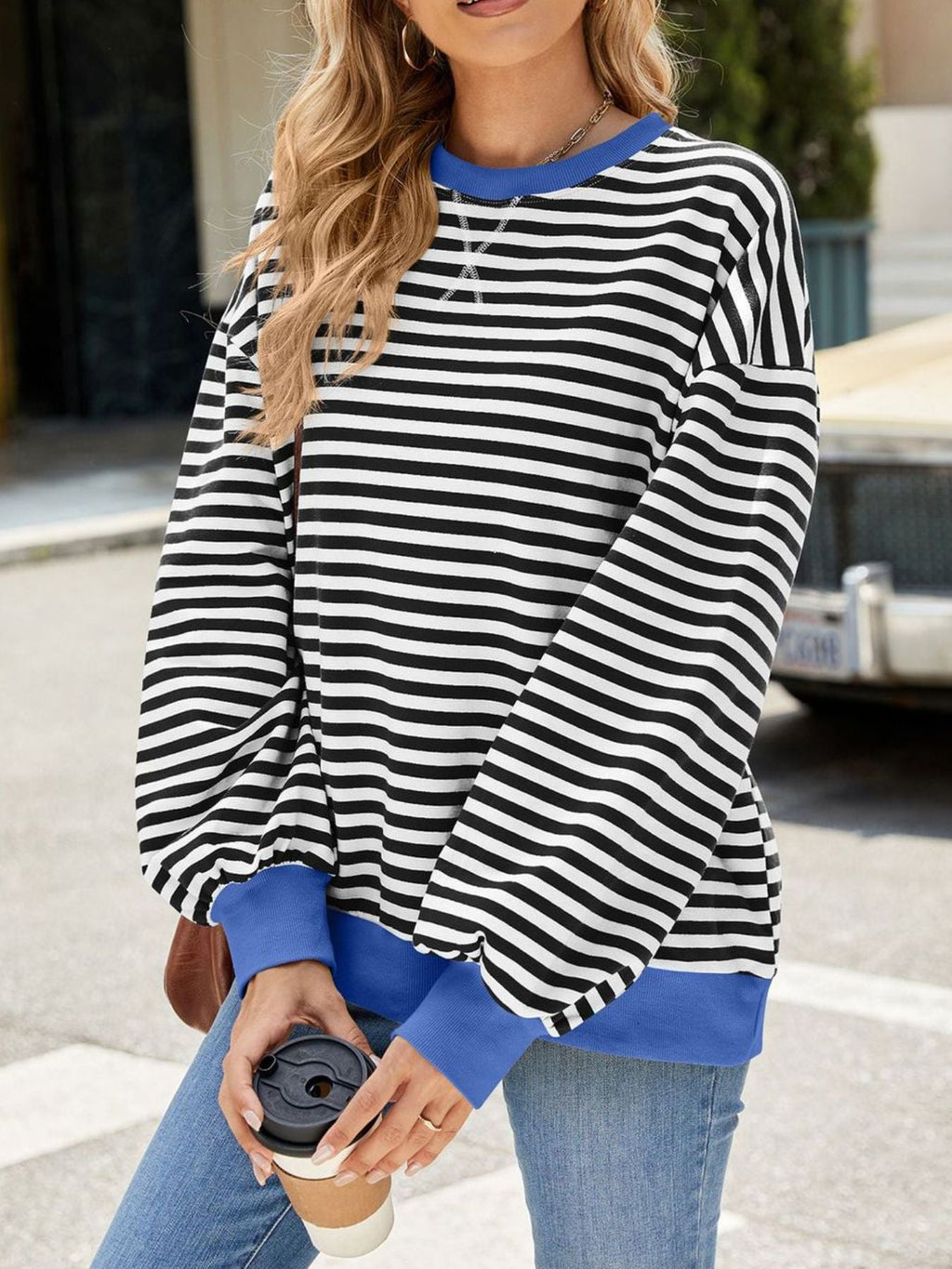 Striped Crew Neck Long Sleeve Sweatshirt