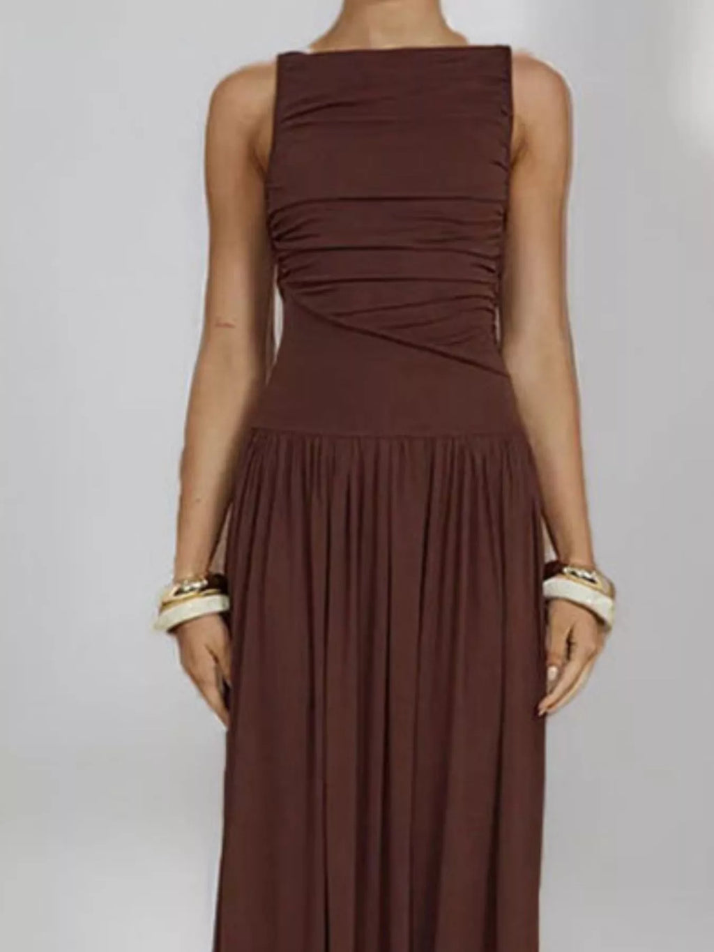 Ruched Sleeveless Maxi Dress