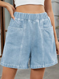 Elastic Waist Denim Shorts