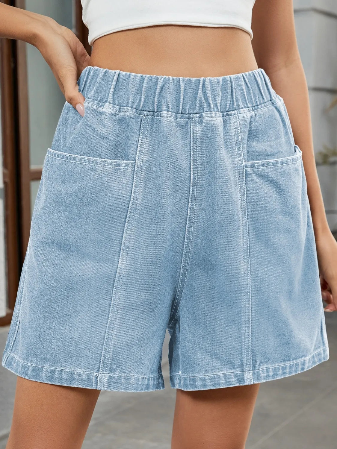 Elastic Waist Denim Shorts
