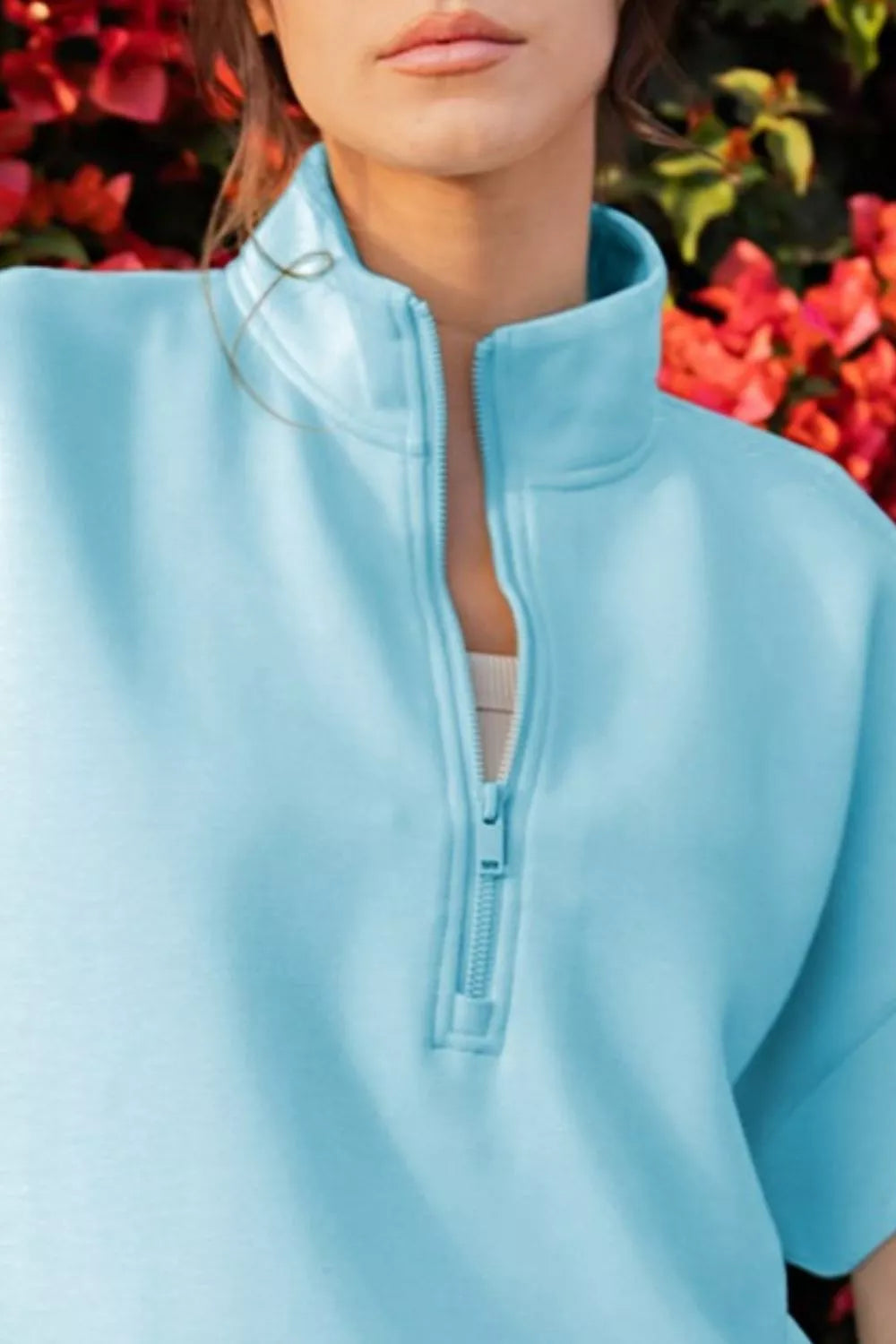 Half-Zip Casual Top and Shorts Set