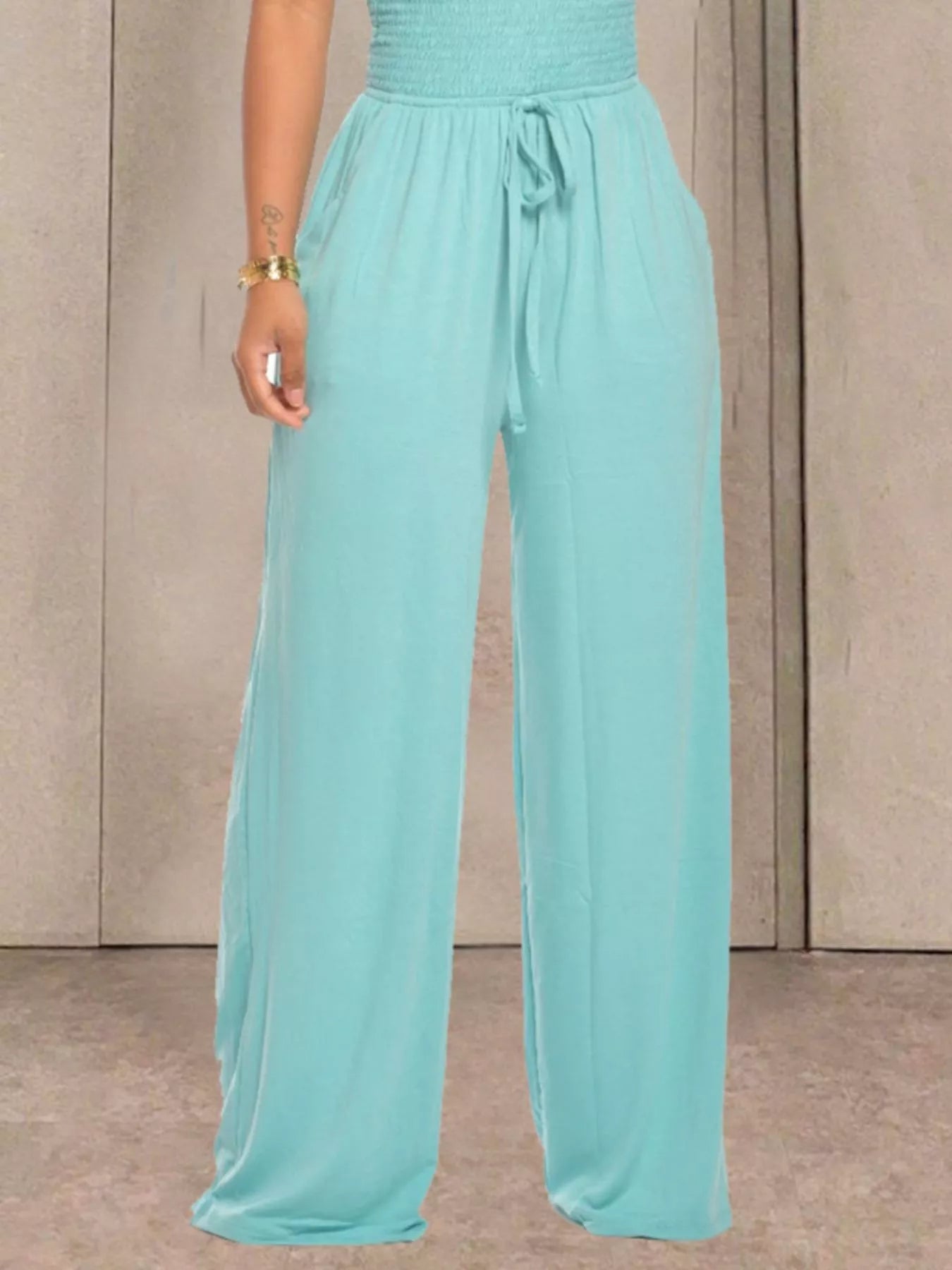 Strapless Smocked Wide-Leg Jumpsuit