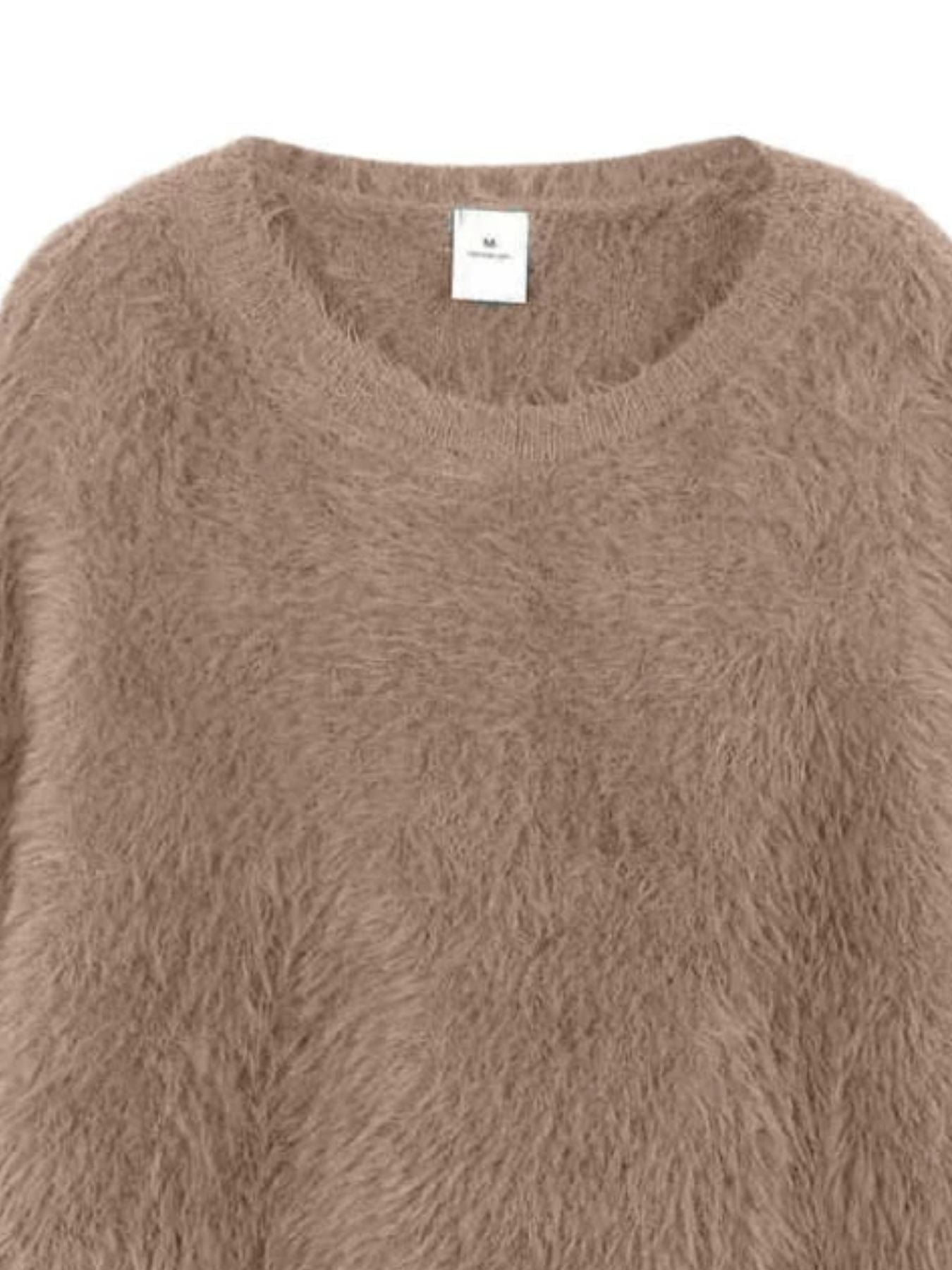 Fuzzy Round Neck Long Sleeve Sweater