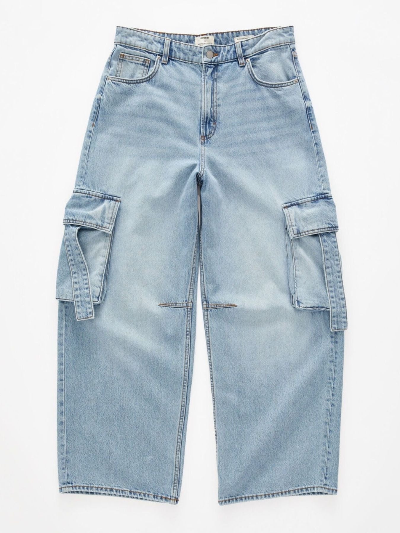 Vintage Wash Wide Leg Cargo Jeans