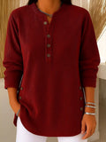Full Size Ribbed Half Button Henley Top Plus Size
