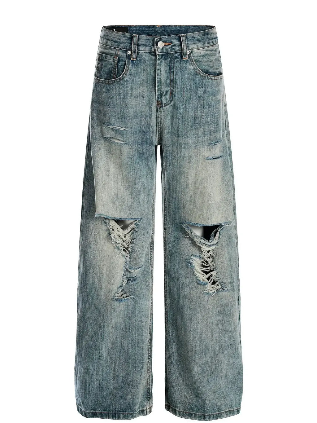 Men's Vintage Washed Distressed Wide Leg Jeans