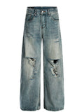 Men's Vintage Washed Distressed Wide Leg Jeans