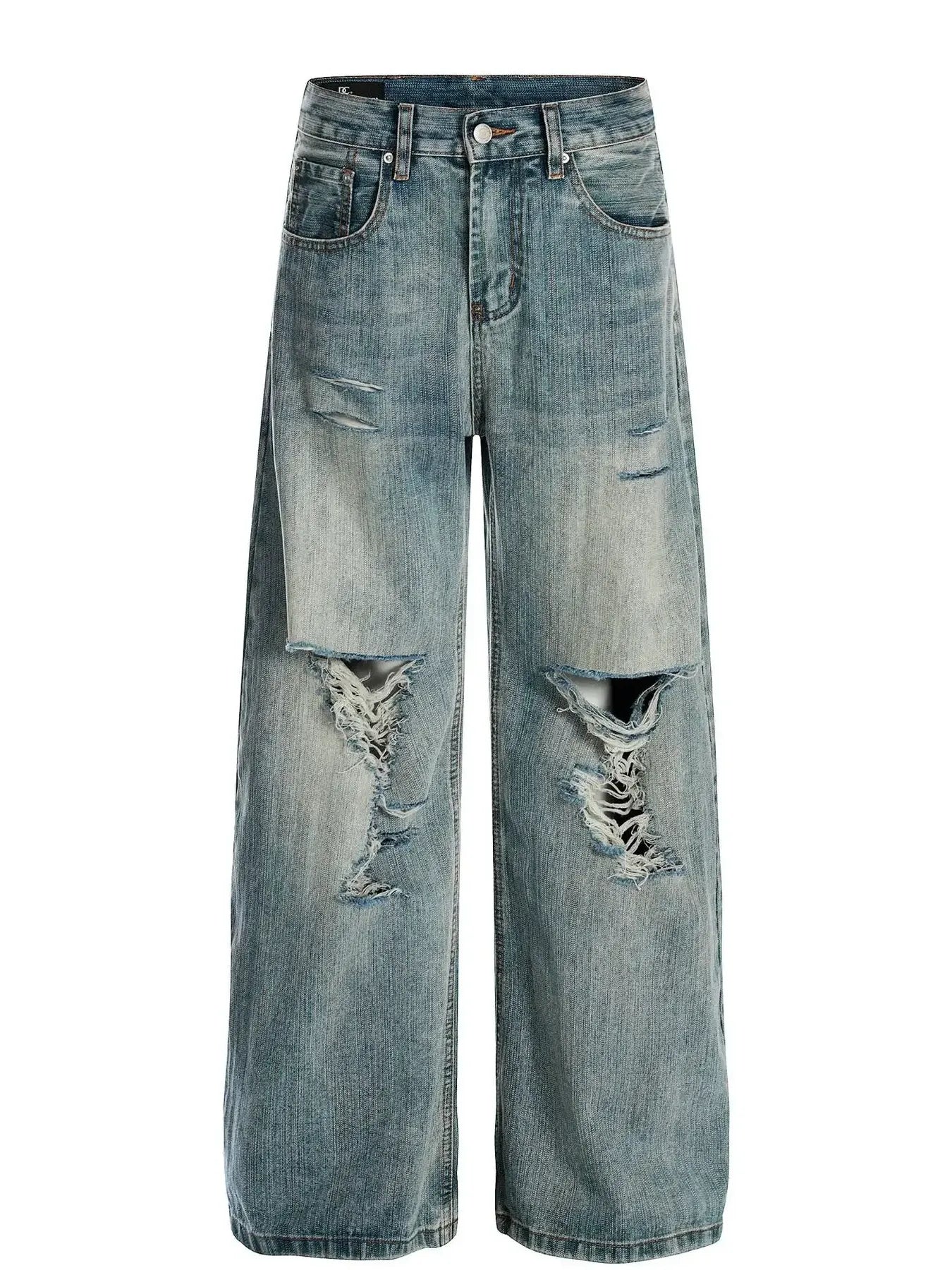 Men's Vintage Washed Distressed Wide Leg Jeans