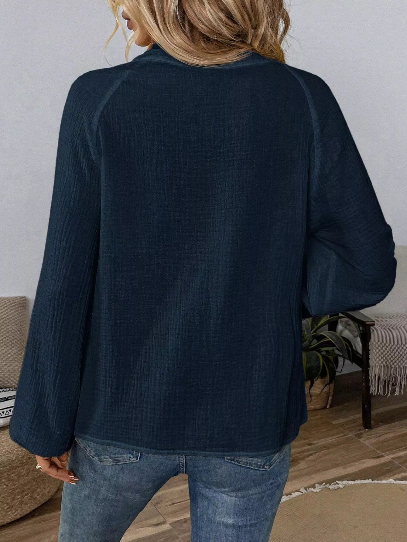 Paisley Notched Balloon Sleeve Blouse