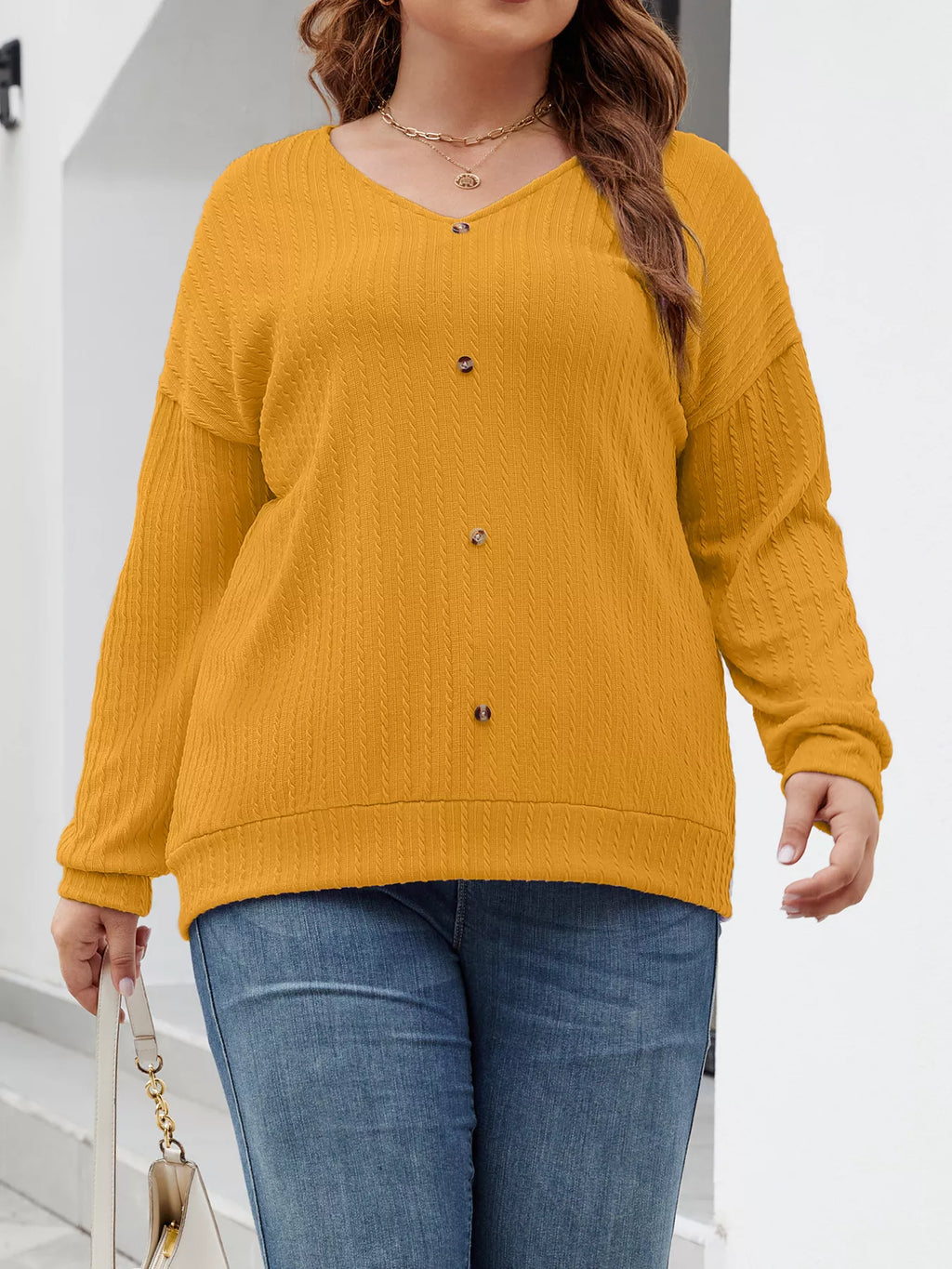Plus Size V-Neck Dropped Shoulder Blouse
