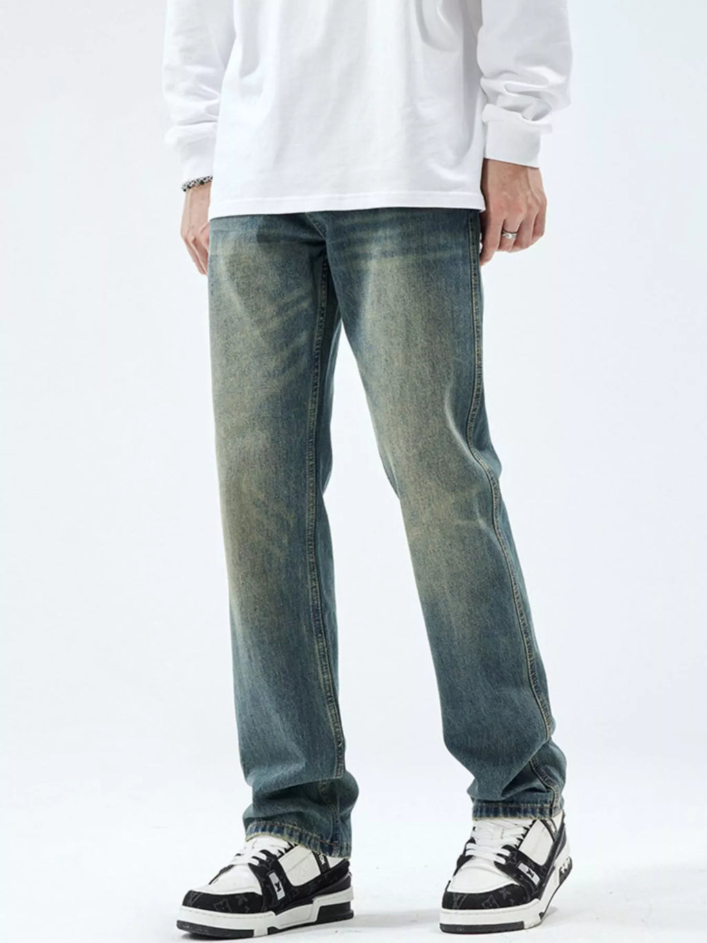 Men's Washed Straight Leg Jeans