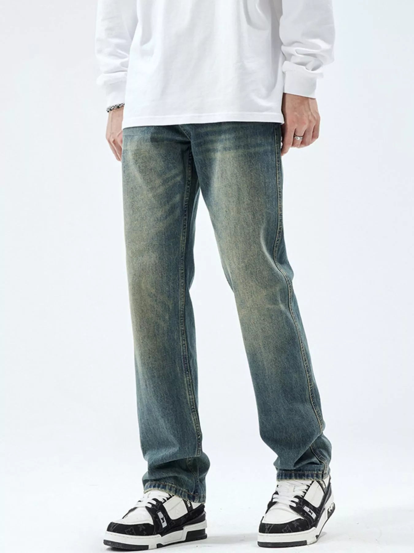 Men's Washed Straight Leg Jeans