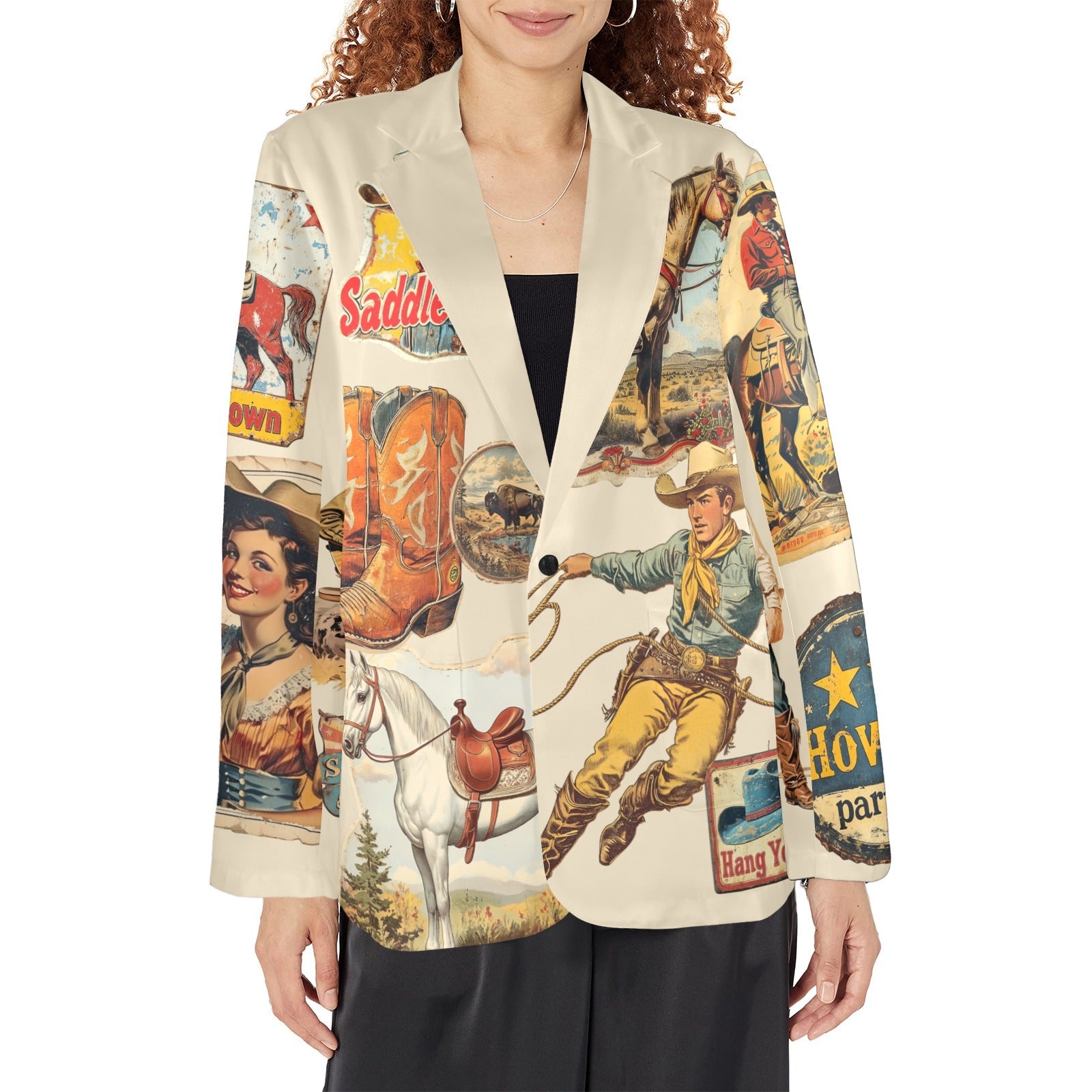 Baha Ranch Old West Cowboy Western Cowgirl Vintage Retro Women's Blazer