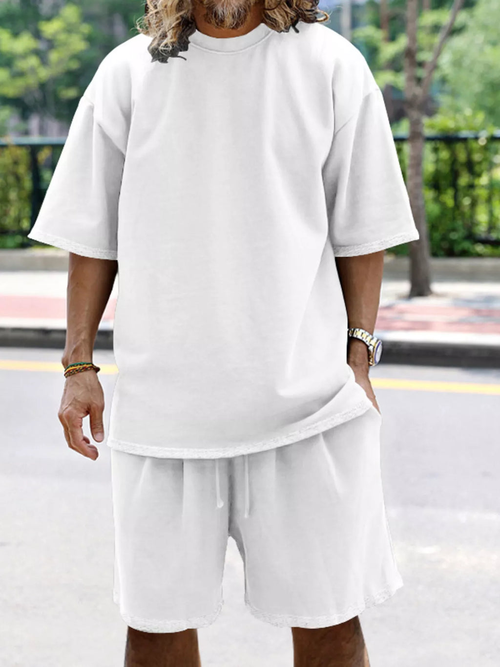 Men's Full Size Relaxed Fit T-Shirt & Shorts Set Plus Size